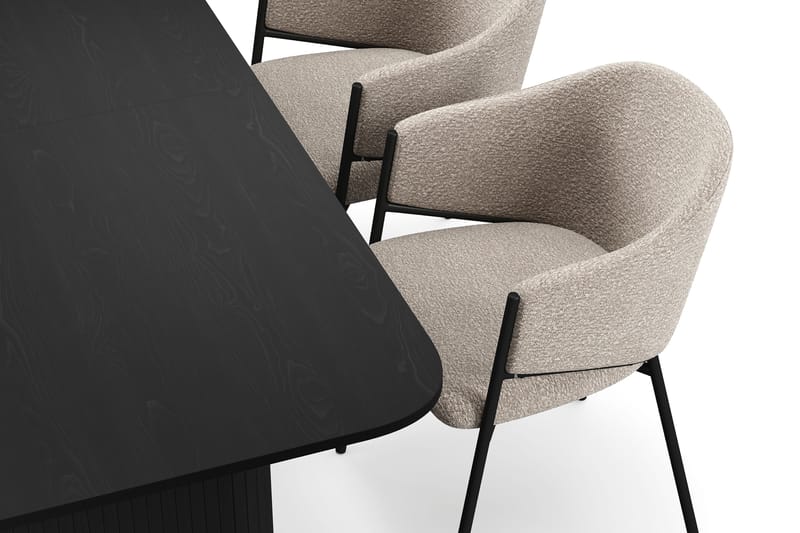 Kopparbo Spisebord 180-240 cm Udtræksbord med 4 Filip Spisestole - Sort / Taupe Bouclé - Møbler - Borde - Spisebordssæt