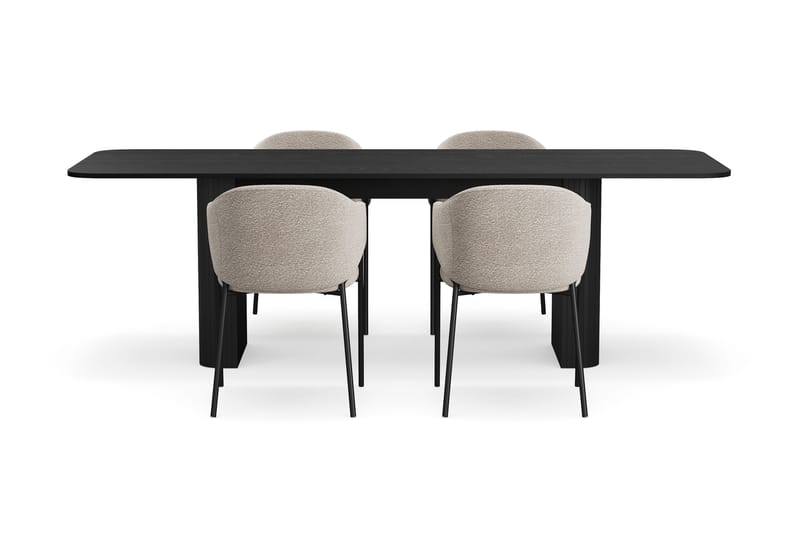 Kopparbo Spisebord 180-240 cm Udtræksbord med 4 Filip Spisestole - Sort / Taupe Bouclé - Møbler - Borde - Spisebordssæt