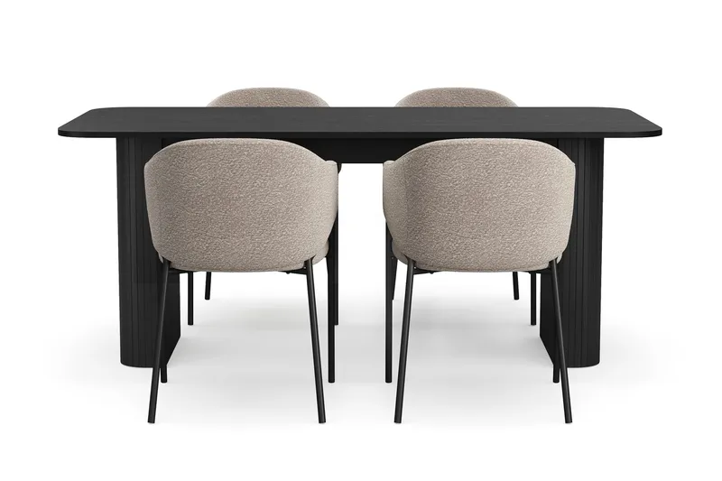 Kopparbo Spisebord 180-240 cm Udtræksbord med 4 Filip Spisestole - Sort / Taupe Bouclé - Møbler - Borde - Spisebordssæt