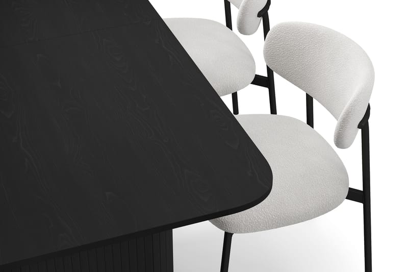 Kopparbo Spisebord 180-240 cm Udtræksbord med 4 Lucy Spisestole - Sort / Hvid Bouclé / Metalben Sort - Møbler - Borde - Spisebordssæt