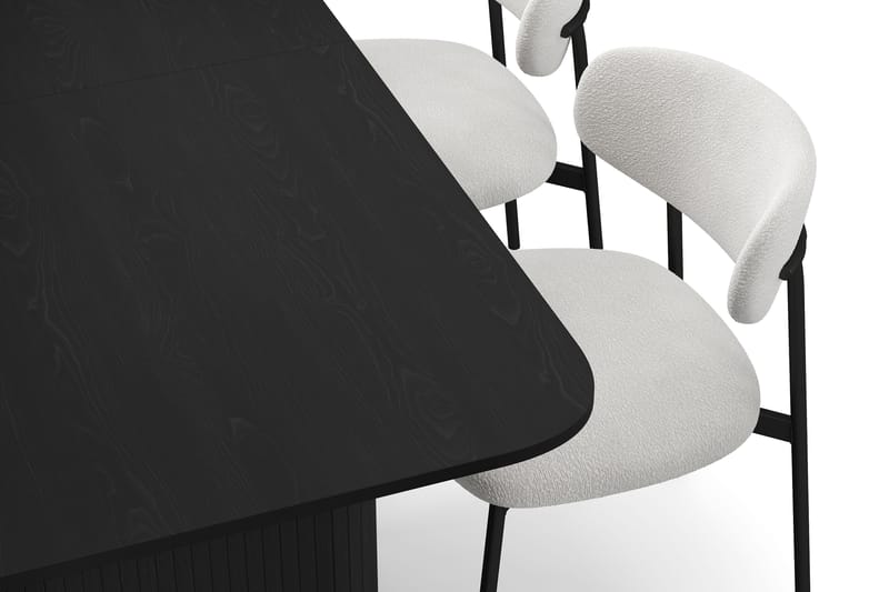 Kopparbo Spisebord 180-240 cm Udtræksbord med 4 Lucy Spisestole - Sort / Hvid Bouclé / Metalben Sort - Møbler - Borde - Spisebordssæt