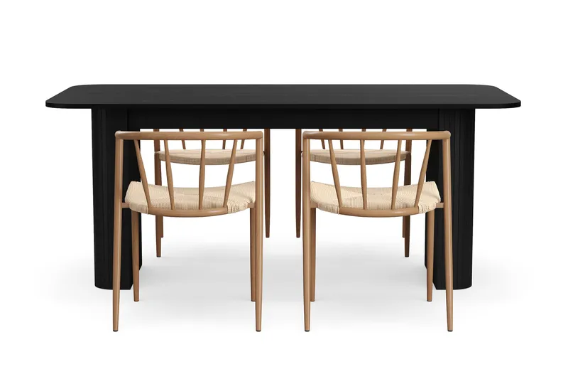 Kopparbo Spisebord 180-240 cm Udtræksbord med 4 Winston Spisestole - Sort / Beige / Metalben Eg - Møbler - Borde - Spisebordssæt