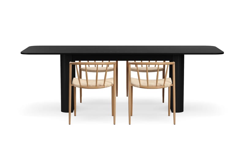 Kopparbo Spisebord 180-240 cm Udtræksbord med 4 Winston Spisestole - Sort / Beige / Metalben Eg - Møbler - Borde - Spisebordssæt