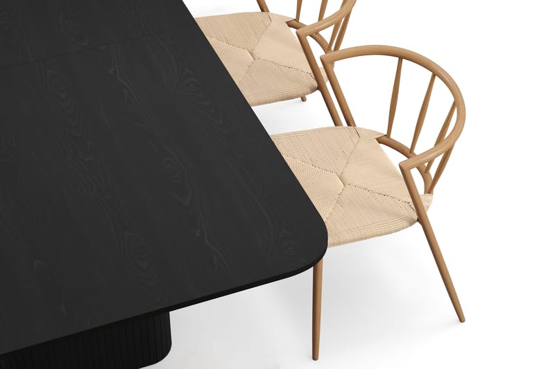 Kopparbo Spisebord 180-240 cm Udtræksbord med 4 Winston Spisestole - Sort / Beige / Metalben Eg - Møbler - Borde - Spisebordssæt