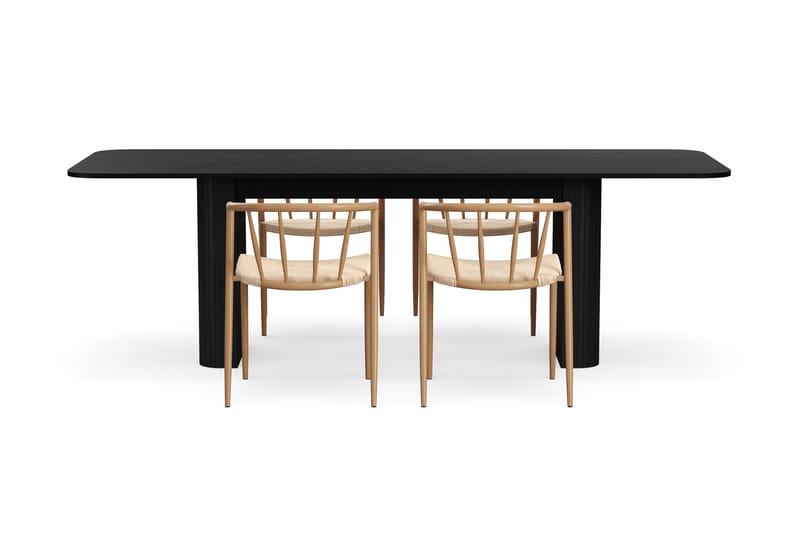 Kopparbo Spisebord 180-240 cm Udtræksbord med 4 Winston Spisestole - Sort / Beige / Metalben Eg - Møbler - Borde - Spisebordssæt