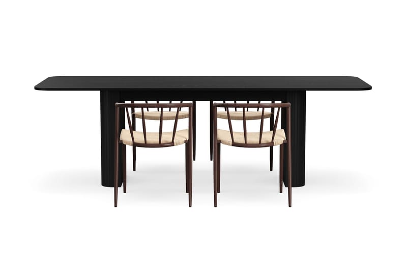 Kopparbo Spisebord 180-240 cm Udtræksbord med 4 Winston Spisestole - Sort / Beige / Metalben Røget eg - Møbler - Borde - Spisebordssæt