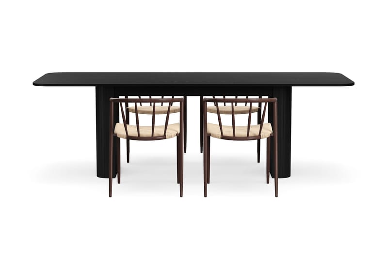 Kopparbo Spisebord 180-240 cm Udtræksbord med 4 Winston Spisestole - Sort / Beige / Metalben Røget eg - Møbler - Borde - Spisebordssæt