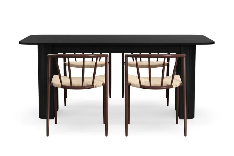 Kopparbo Spisebord 180-240 cm Udtræksbord med 4 Winston Spisestole - Sort / Beige / Metalben Røget eg - Møbler - Borde - Spisebordssæt