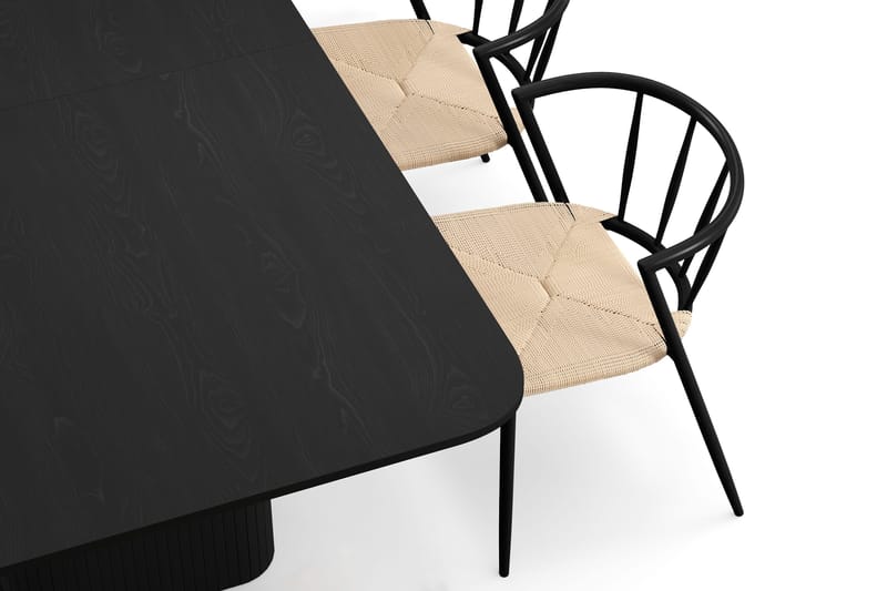 Kopparbo Spisebord 180-240 cm Udtræksbord med 4 Winston Spisestole - Sort / Beige / Metalben Sort - Møbler - Borde - Spisebordssæt