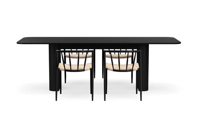 Kopparbo Spisebord 180-240 cm Udtræksbord med 4 Winston Spisestole - Sort / Beige / Metalben Sort - Møbler - Borde - Spisebordssæt