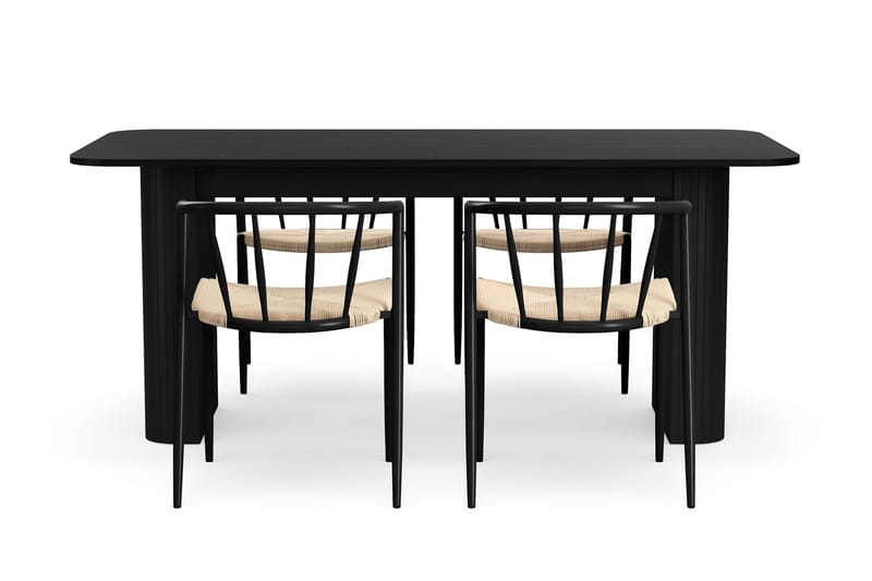 Kopparbo Spisebord 180-240 cm Udtræksbord med 4 Winston Spisestole - Sort / Beige / Metalben Sort - Møbler - Borde - Spisebordssæt