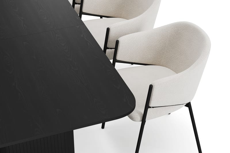 Kopparbo Spisebord 180-240 cm Udtræksbord med 6 Filip Spisestole - Sort / Hvid Bouclé - Møbler - Borde - Spisebordssæt
