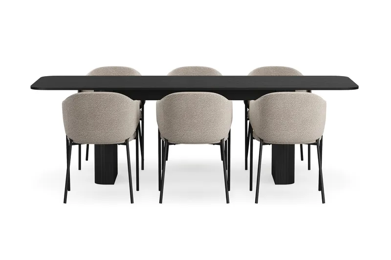 Kopparbo Spisebord 180-240 cm Udtræksbord med 6 Filip Spisestole - Sort / Taupe Bouclé - Møbler - Borde - Spisebordssæt