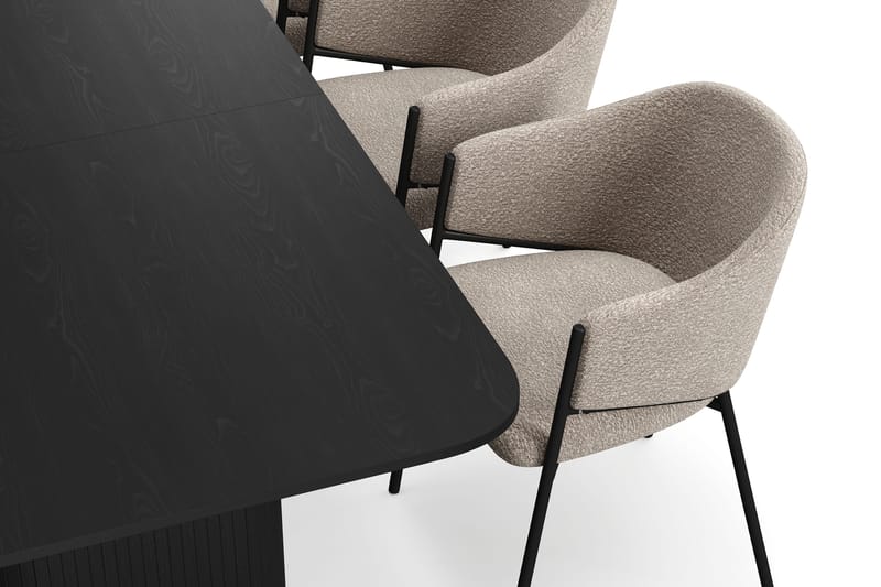 Kopparbo Spisebord 180-240 cm Udtræksbord med 6 Filip Spisestole - Sort / Taupe Bouclé - Møbler - Borde - Spisebordssæt