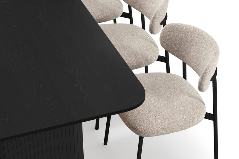 Kopparbo Spisebord 180-240 cm Udtræksbord med 6 Lucy Spisestole - Sort / Greige Bouclé / Metalben Sort - Møbler - Borde - Spisebordssæt