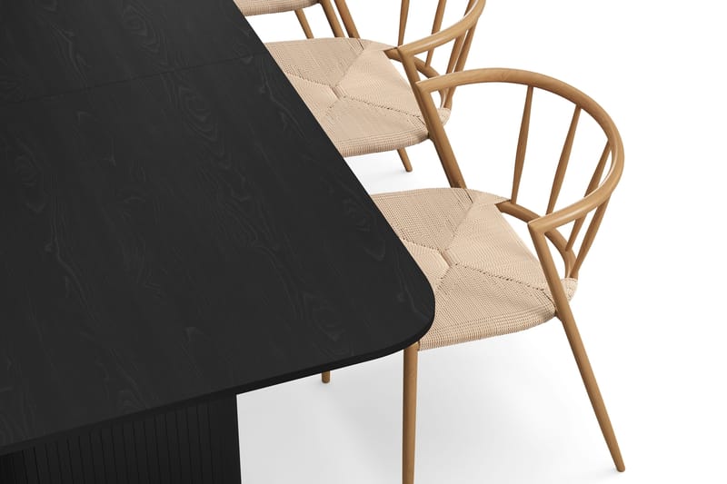 Kopparbo Spisebord 180-240 cm Udtræksbord med 6 Winston Spisestole - Sort / Beige / Metalben Eg - Møbler - Borde - Spisebordssæt