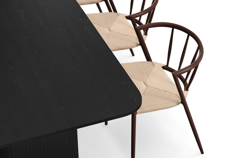 Kopparbo Spisebord 180-240 cm Udtræksbord med 6 Winston Spisestole - Sort / Beige / Metalben Røget eg - Møbler - Borde - Spisebordssæt