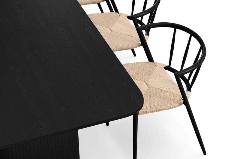 Kopparbo Spisebord 180-240 cm Udtræksbord med 6 Winston Spisestole - Sort / Beige / Metalben Sort - Møbler - Borde - Spisebordssæt