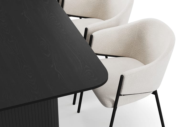 Kopparbo Spisebord 200-260 cm Udtræksbord med 6 Filip Spisestole - Sort / Hvid Bouclé - Møbler - Borde - Spisebordssæt