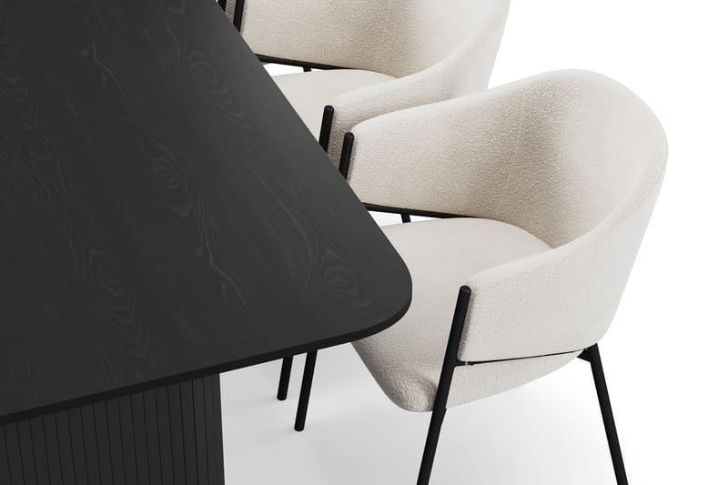 Kopparbo Spisebord 200-260 cm Udtræksbord med 6 Filip Spisestole - Sort / Hvid Bouclé - Møbler - Borde - Spisebordssæt