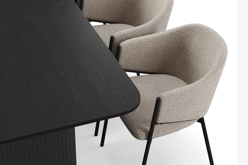 Kopparbo Spisebord 200-260 cm Udtræksbord med 6 Filip Spisestole - Sort / Taupe Bouclé - Møbler - Borde - Spisebordssæt