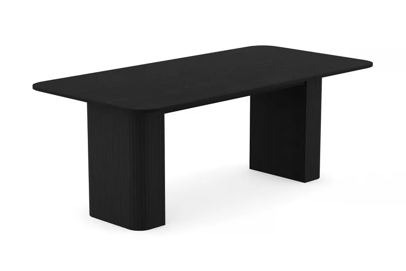 Kopparbo Spisebord 200-260 cm Udtræksbord med 6 Lucy Spisestole - Sort / Hvid Bouclé / Metalben Sort - Møbler - Borde - Spisebordssæt