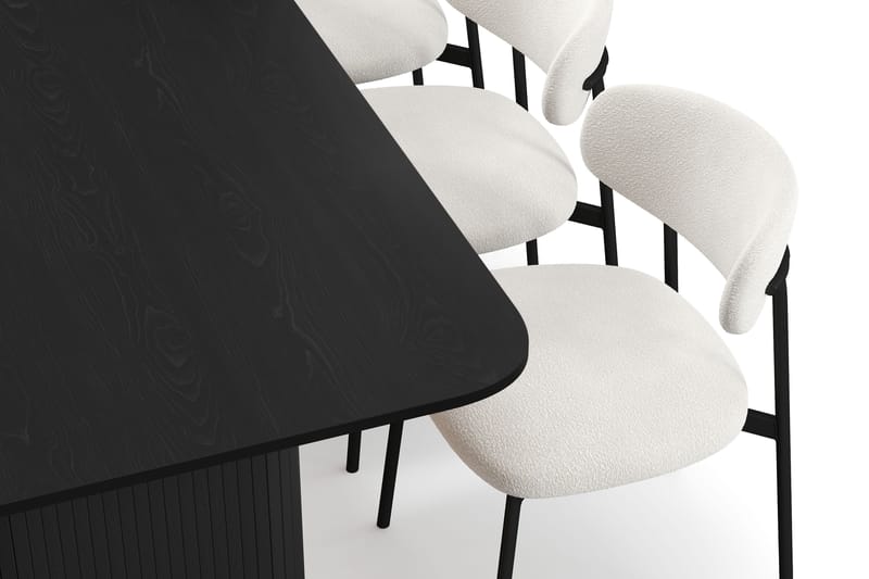 Kopparbo Spisebord 200-260 cm Udtræksbord med 6 Lucy Spisestole - Sort / Hvid Bouclé / Metalben Sort - Møbler - Borde - Spisebordssæt