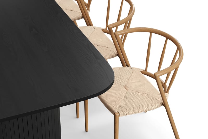 Kopparbo Spisebord 200-260 cm Udtræksbord med 6 Winston Spisestole - Sort / Beige / Metalben Eg - Møbler - Borde - Spisebordssæt