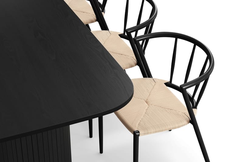 Kopparbo Spisebord 200-260 cm Udtræksbord med 6 Winston Spisestole - Sort / Beige / Metalben Sort - Møbler - Borde - Spisebordssæt