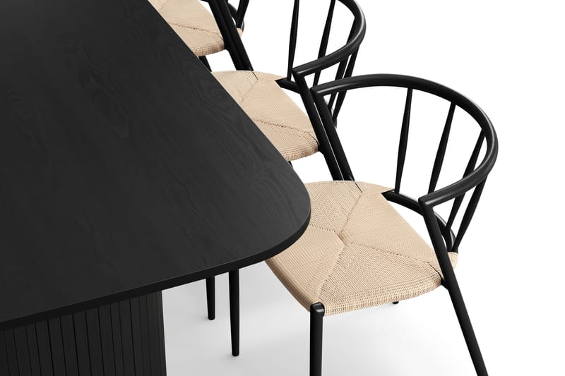 Kopparbo Spisebord 200-260 cm Udtræksbord med 6 Winston Spisestole - Sort / Beige / Metalben Sort - Møbler - Borde - Spisebordssæt