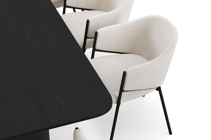 Kopparbo Spisebord 200-260 cm Udtræksbord med 8 Filip Spisestole - Sort / Hvid Bouclé - Møbler - Borde - Spisebordssæt