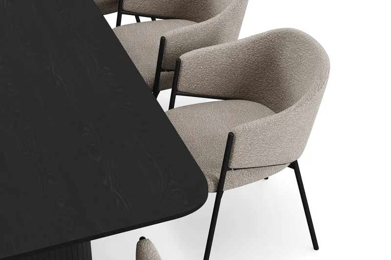 Kopparbo Spisebord 200-260 cm Udtræksbord med 8 Filip Spisestole - Sort / Taupe Bouclé - Møbler - Borde - Spisebordssæt
