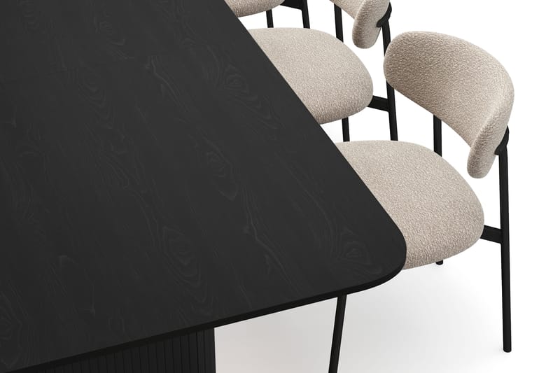 Kopparbo Spisebord 200-260 cm Udtræksbord med 8 Lucy Spisestole - Sort / Greige Bouclé / Metalben Sort - Møbler - Borde - Spisebordssæt
