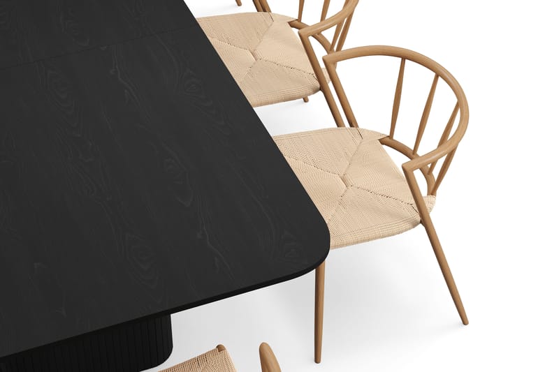 Kopparbo Spisebord 200-260 cm Udtræksbord med 8 Winston Spisestole - Sort / Beige / Metalben Eg - Møbler - Borde - Spisebordssæt