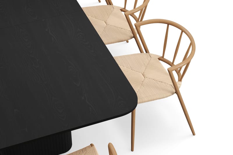 Kopparbo Spisebord 200-260 cm Udtræksbord med 8 Winston Spisestole - Sort / Beige / Metalben Eg - Møbler - Borde - Spisebordssæt