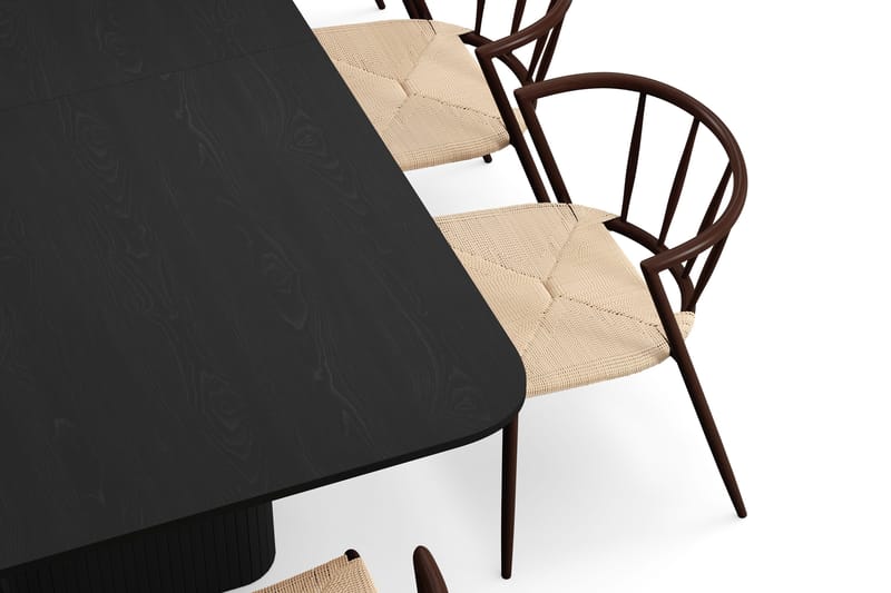 Kopparbo Spisebord 200-260 cm Udtræksbord med 8 Winston Spisestole - Sort / Beige / Metalben Røget eg - Møbler - Borde - Spisebordssæt