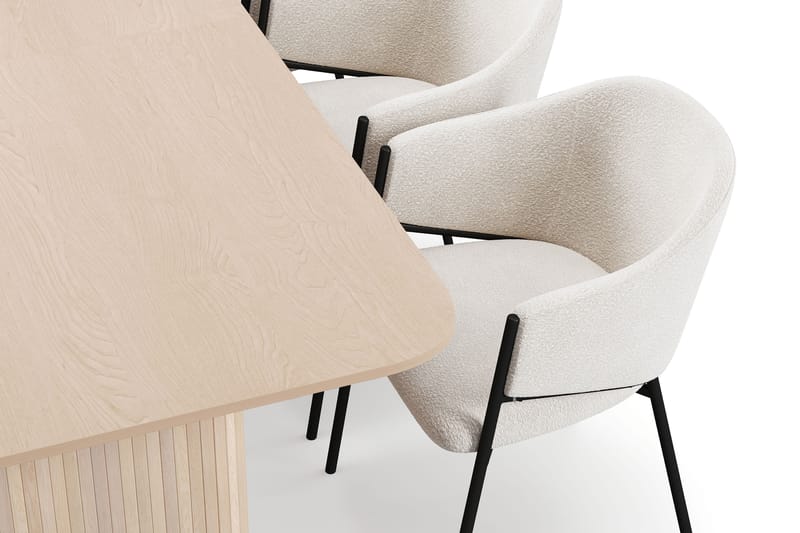 Kopparbo Spisebord 200-260 cm Udtræksbord med tillægsplade med 6 Filip Spisestole - Hvid / Hvid Bouclé - Møbler - Borde - Spisebordssæt