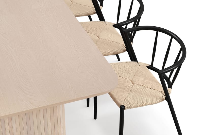 Kopparbo Spisebord 200-260 cm Udtræksbord med tillægsplade med 6 Winston Spisestole - Hvid / Beige / Metalben Sort - Møbler - Borde - Spisebordssæt