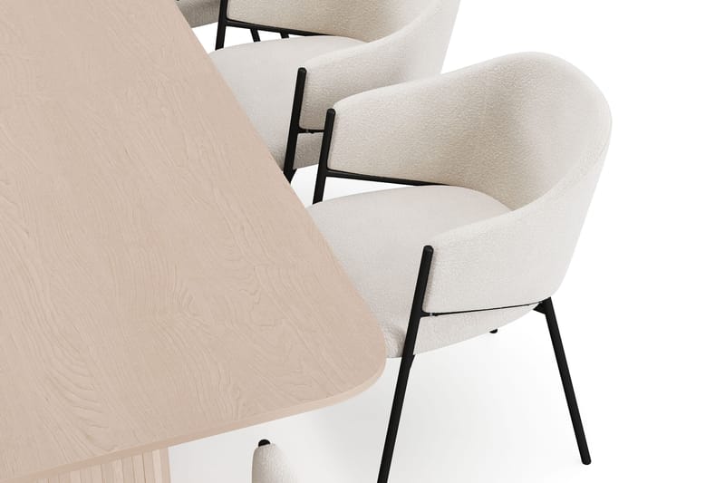 Kopparbo Spisebord 200-260 cm Udtræksbord med tillægsplade med 8 Filip Spisestole - Hvid / Hvid Bouclé - Møbler - Borde - Spisebordssæt