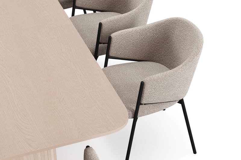 Kopparbo Spisebord 200-260 cm Udtræksbord med tillægsplade med 8 Filip Spisestole - Hvid / Taupe Bouclé - Møbler - Borde - Spisebordssæt