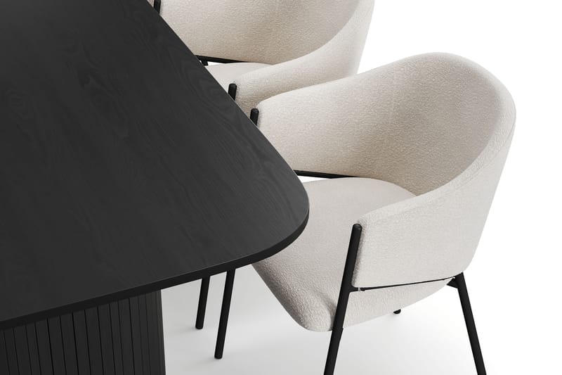 Kopparbo Spisebord 200 cm med 6 Filip Spisestole - Sort / Hvid Bouclé - Møbler - Borde - Spisebordssæt