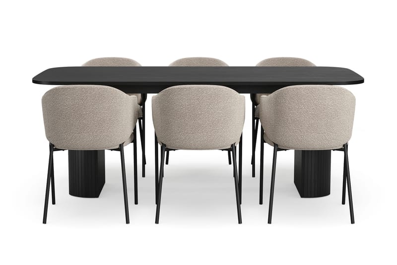 Kopparbo Spisebord 200 cm med 6 Filip Spisestole - Sort / Taupe Bouclé - Møbler - Borde - Spisebordssæt