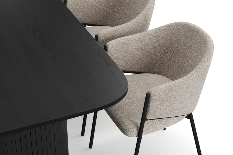 Kopparbo Spisebord 200 cm med 6 Filip Spisestole - Sort / Taupe Bouclé - Møbler - Borde - Spisebordssæt