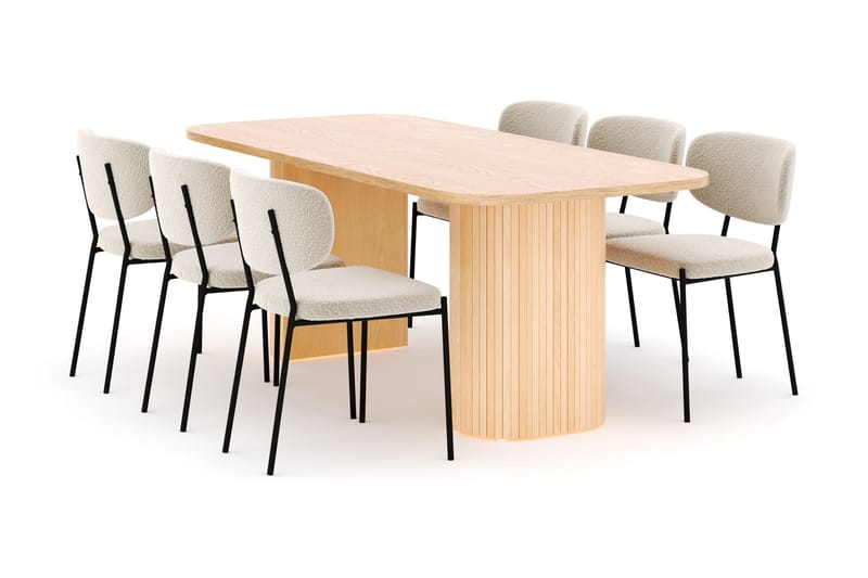Kopparbo Spisebord 200 cm med 6 Gemmiano Stole - Natur - Møbler - Borde - Spisebordssæt