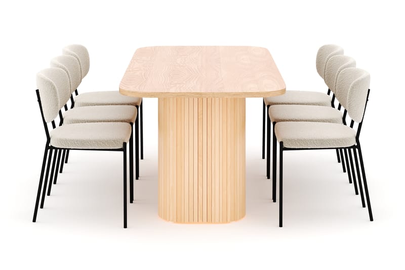 Kopparbo Spisebord 200 cm med 6 Gemmiano Stole - Natur - Møbler - Borde - Spisebordssæt