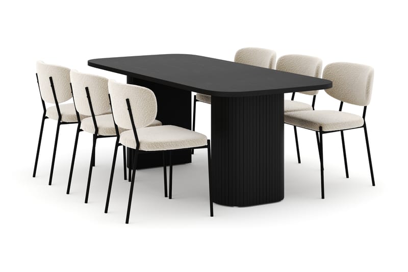 Kopparbo Spisebord 200 cm med 6 Gemmiano Stole - Sort - Møbler - Borde - Spisebordssæt