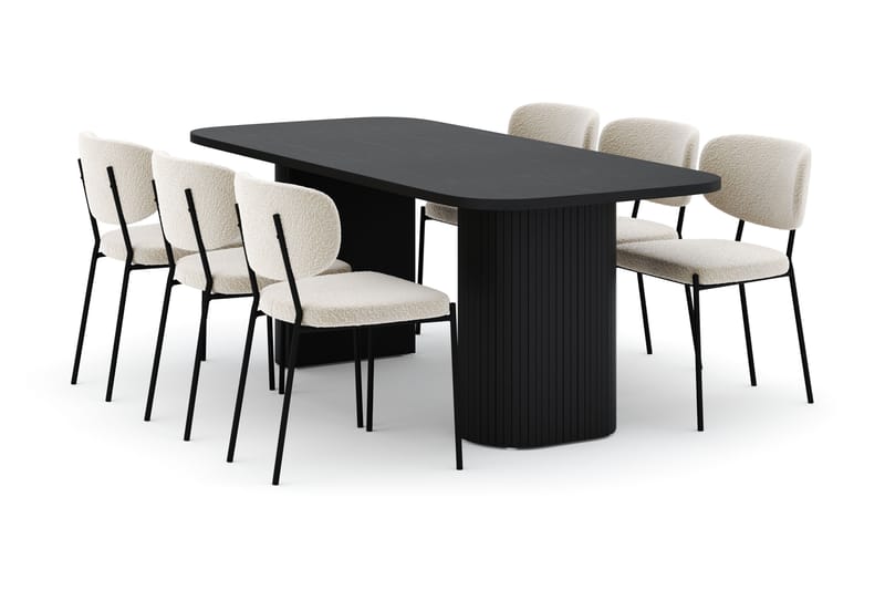 Kopparbo Spisebord 200 cm med 6 Gemmiano Stole - Sort - Møbler - Borde - Spisebordssæt