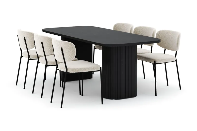 Kopparbo Spisebord 200 cm med 6 Gemmiano Stole, Sort
