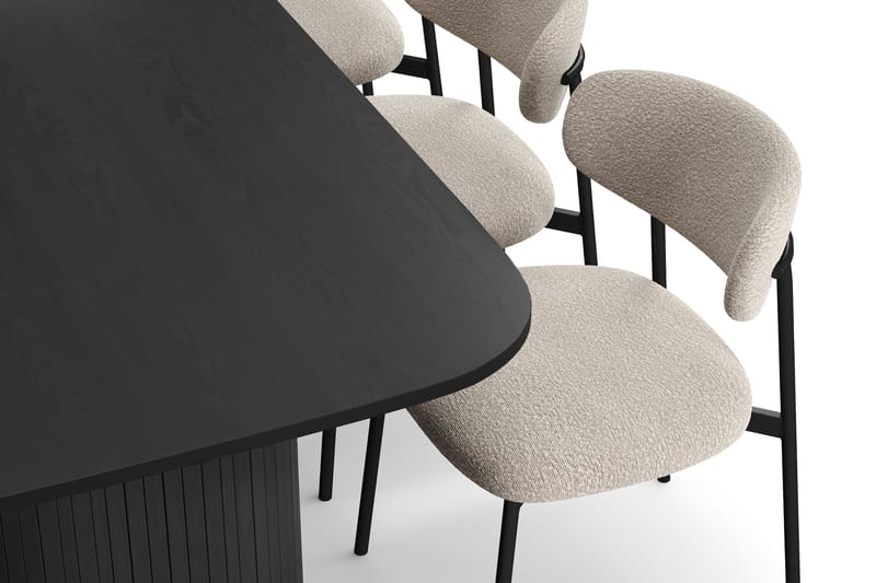 Kopparbo Spisebord 200 cm med 6 Lucy Spisestole - Sort / Greige Bouclé / Metalben Sort - Møbler - Borde - Spisebordssæt