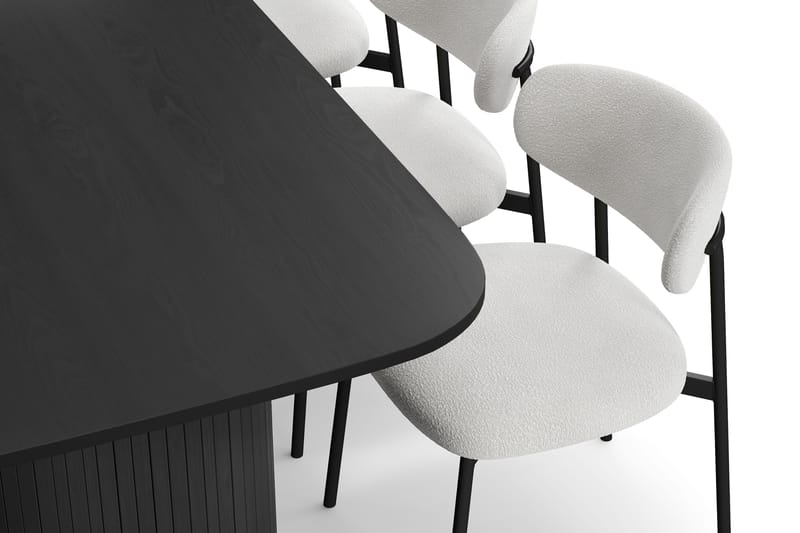 Kopparbo Spisebord 200 cm med 6 Lucy Spisestole - Sort / Hvid Bouclé / Metalben Sort - Møbler - Borde - Spisebordssæt